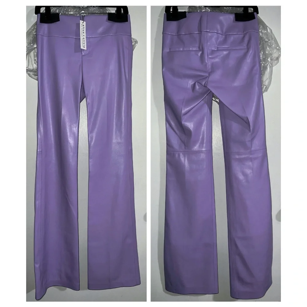 Alice + Olivia Olivia Vegan Leather Bootcut Lavender Purple Pant - Picture 7 of 16